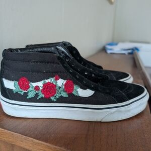 Vans Roses Black and White High-Top Sneakers